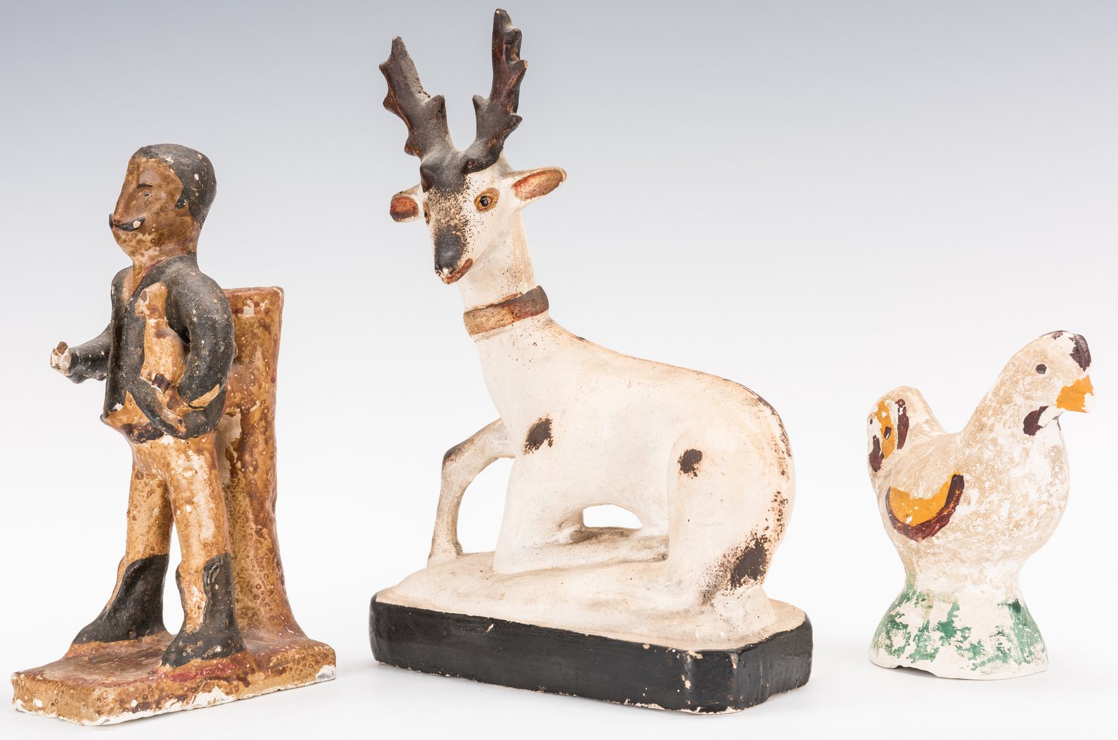 Lot 131: 3 Chalkware Figures, incl. Deer