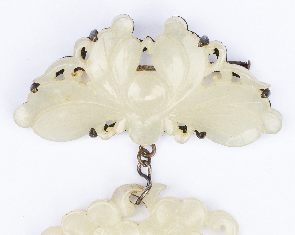 Lot 14: White Jade Brooch: Bee and Butterfly