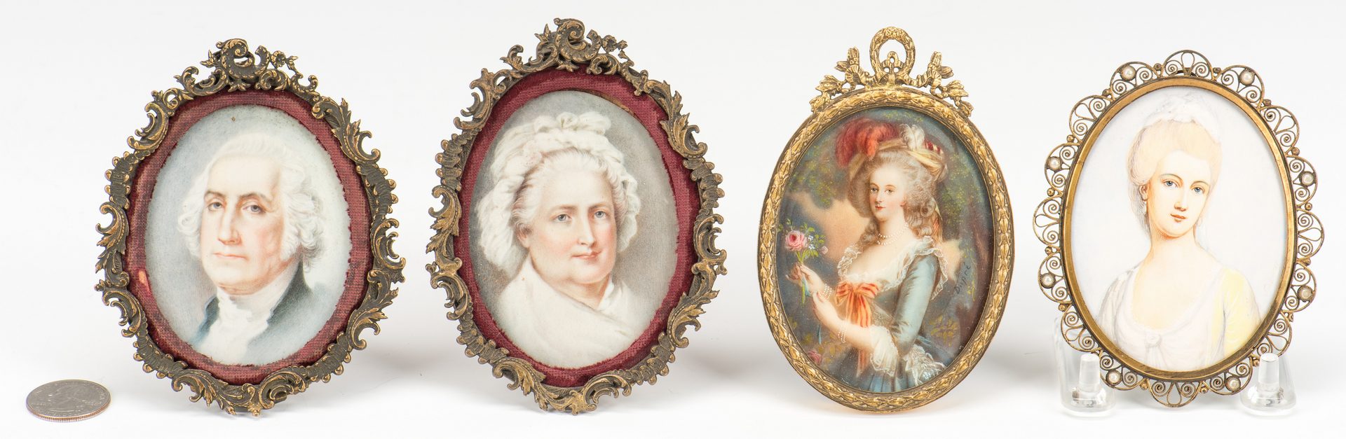 Lot 184: 4 miniature portaits inc. The Washingtons and Marie Antoinette
