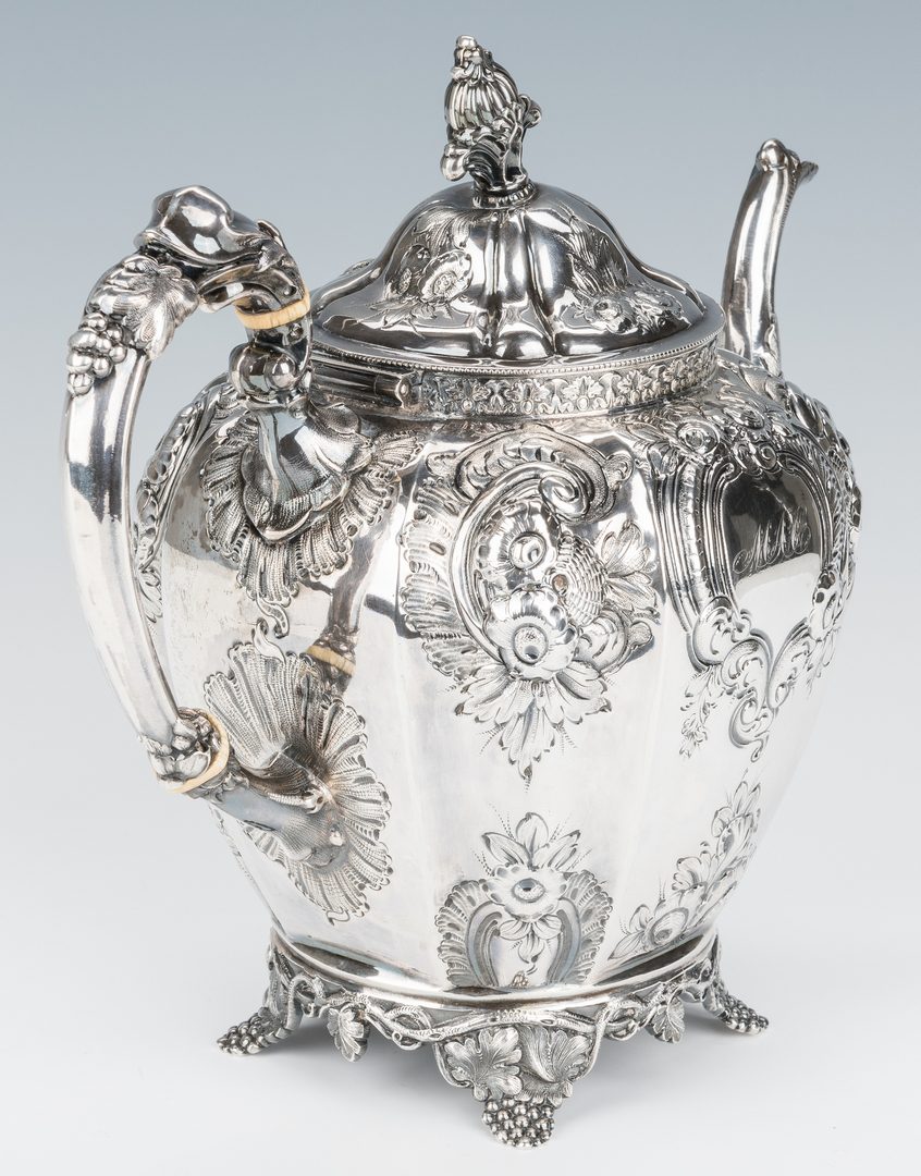 Lot 208: American Coin Silver Repousse Teapot, Coleman Family History