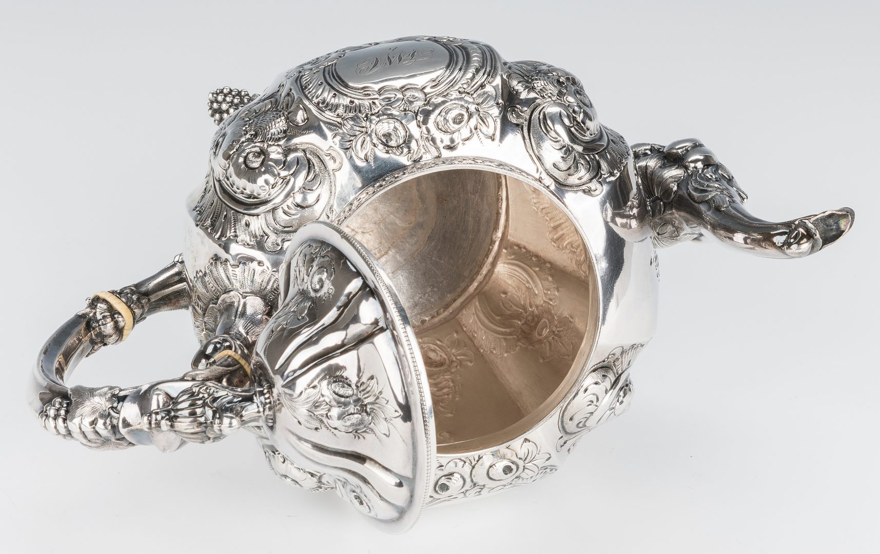 Lot 208: American Coin Silver Repousse Teapot, Coleman Family History