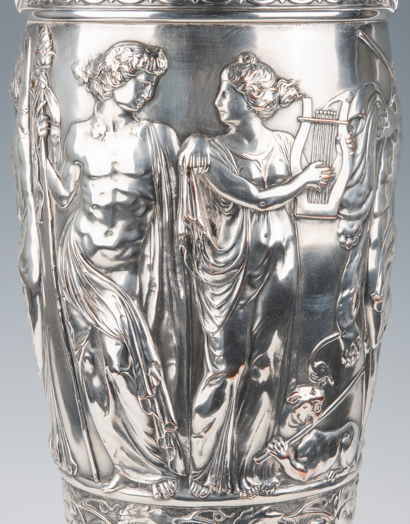 Lot 222: Large Silverplated urn with Classical figures