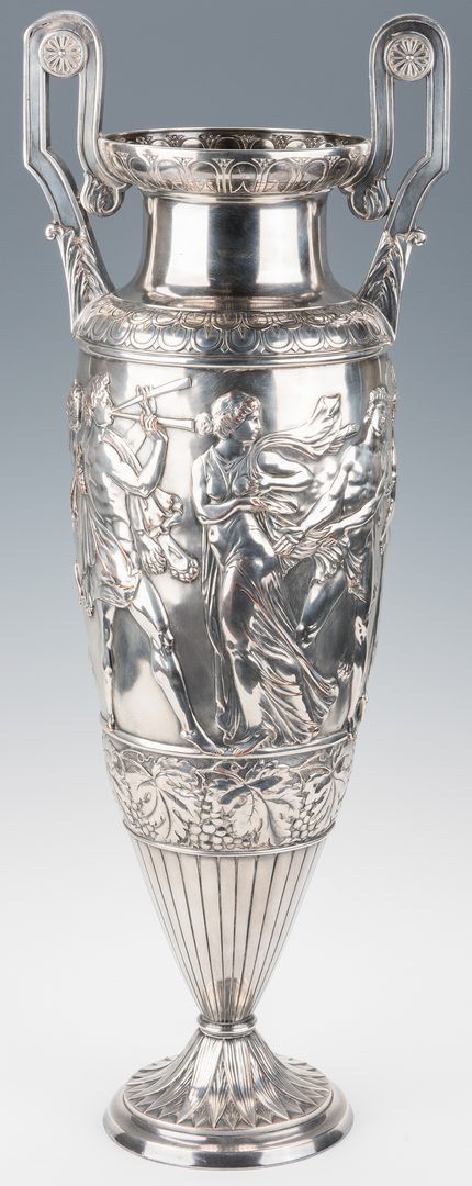 Lot 222: Large Silverplated urn with Classical figures