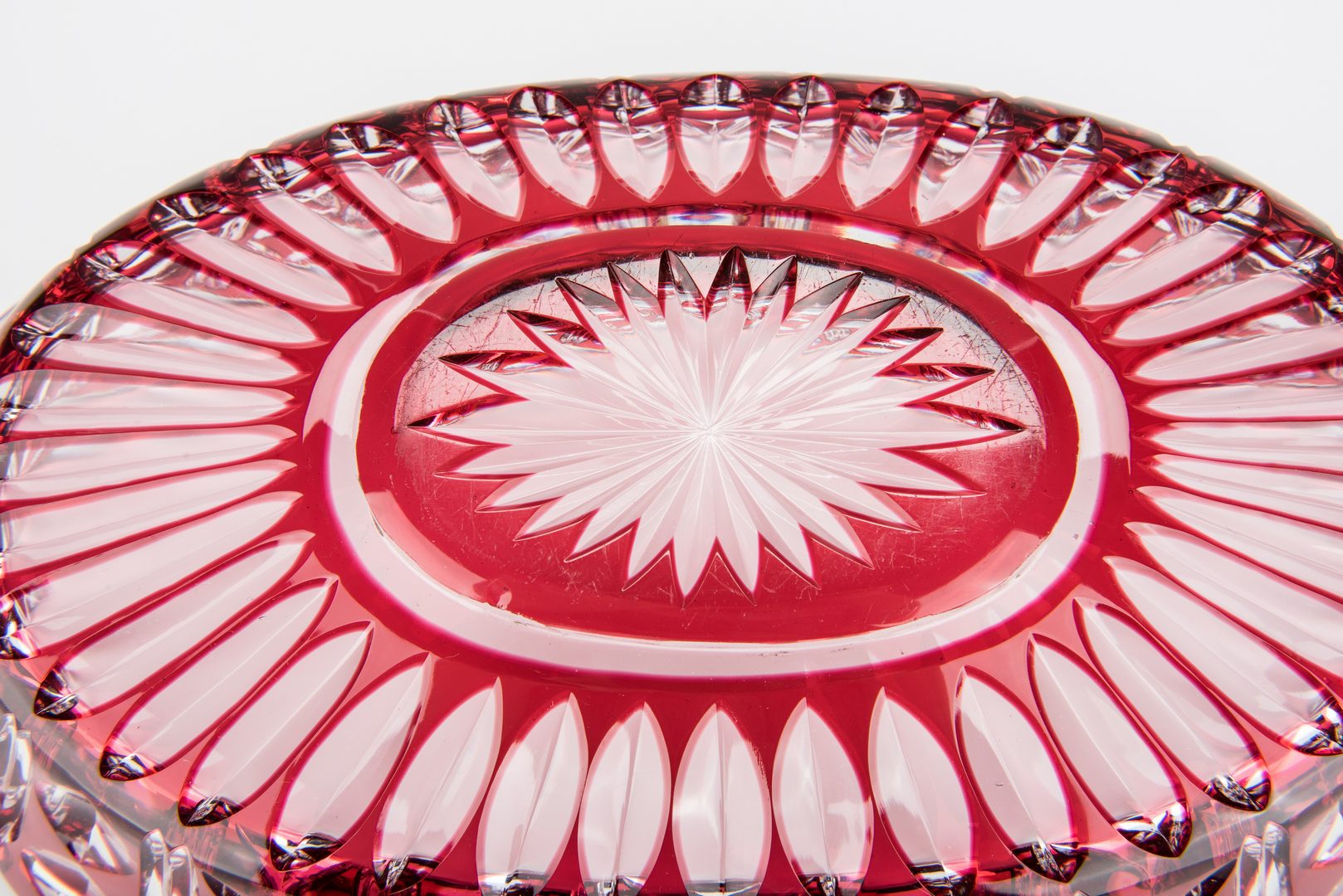 Lot 224: Cranberry Cut to Clear Glass Centerpiece Bowl