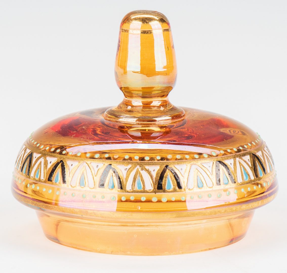 Lot 226: 4 Enameled amber glass Kovschs and pot