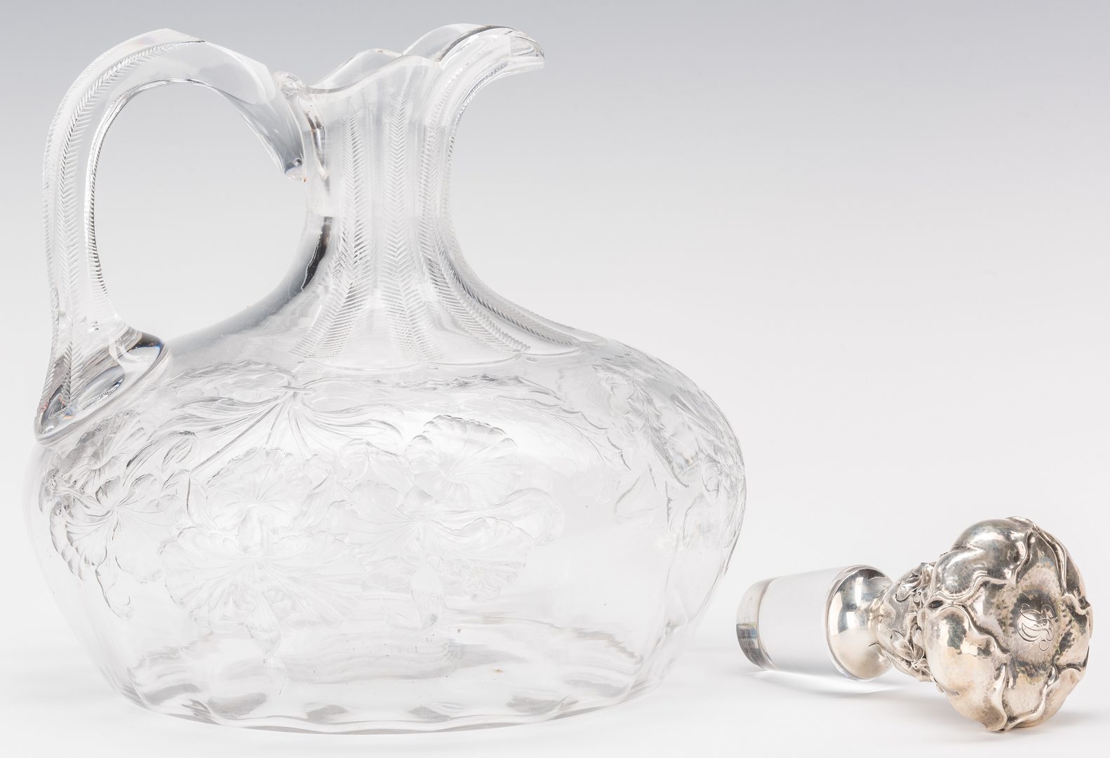 Lot 230: Hawkes glass pitcher; Gorham Sterling stopper