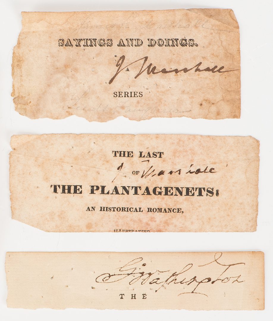 Lot 247: 1 George Washington & 2 John Marshall Cut Signatures, Plus Mt. Vernon Albumen Print