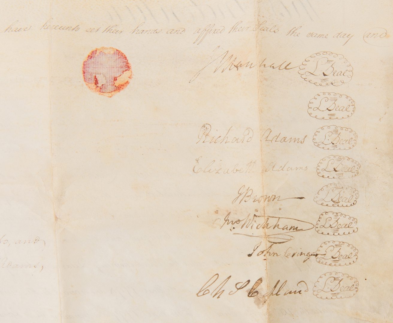 Lot 258: J. Marshall, R. Adams, J. Wickham Indenture, 1803