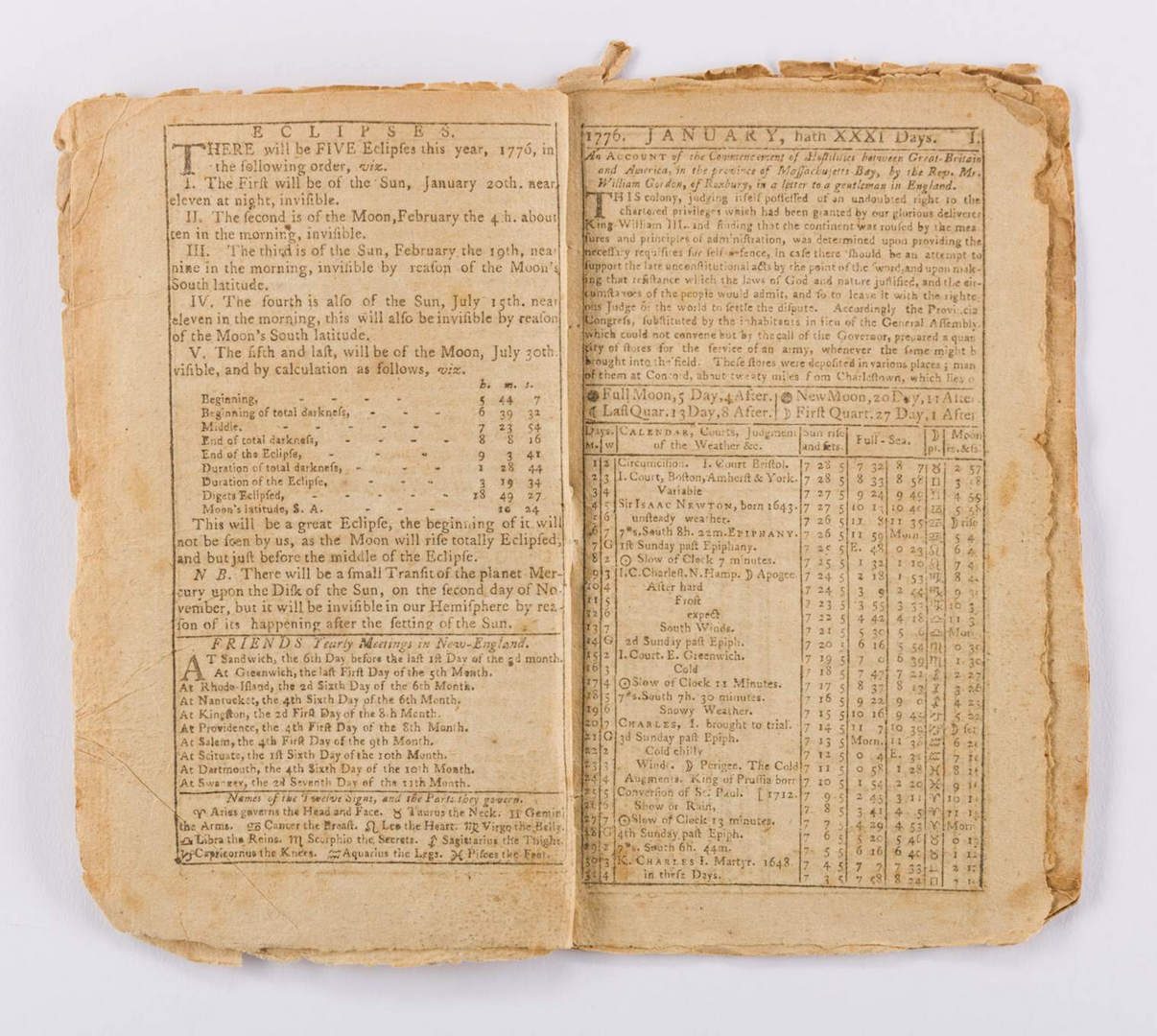 Lot 271: Samuel Stearns Almanack, 1776