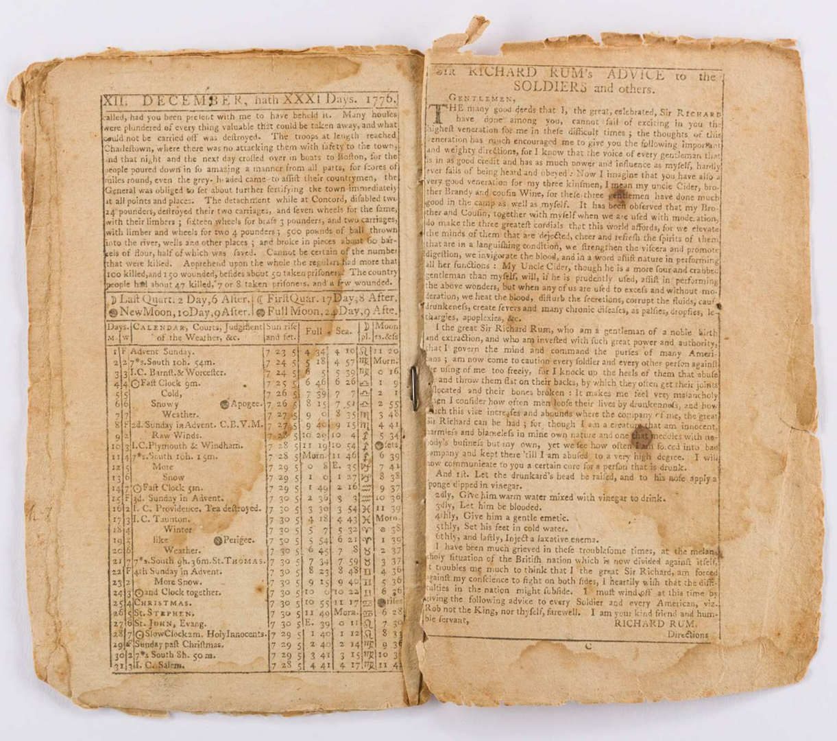 Lot 271: Samuel Stearns Almanack, 1776