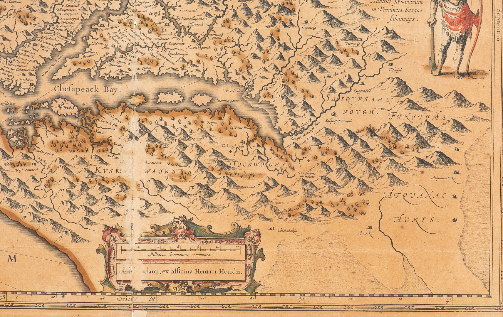 Lot 275: Hondius Map of VA – Nova Virginiae Tabula,