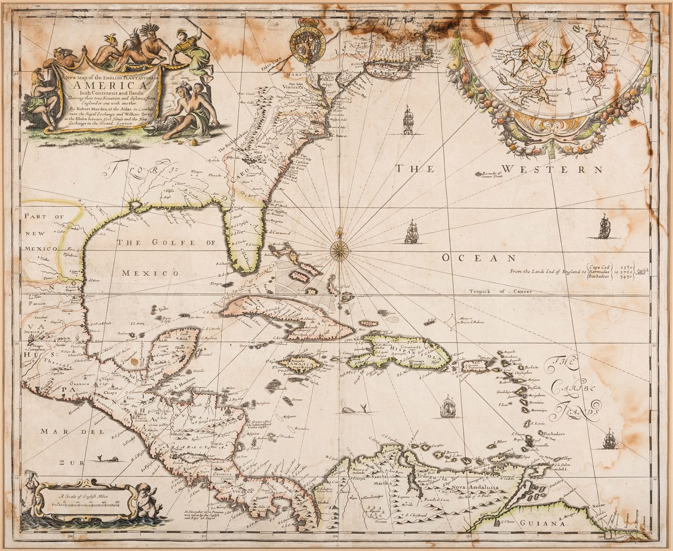 Lot 276: Morden 1673 Virginia Map of English Plantations