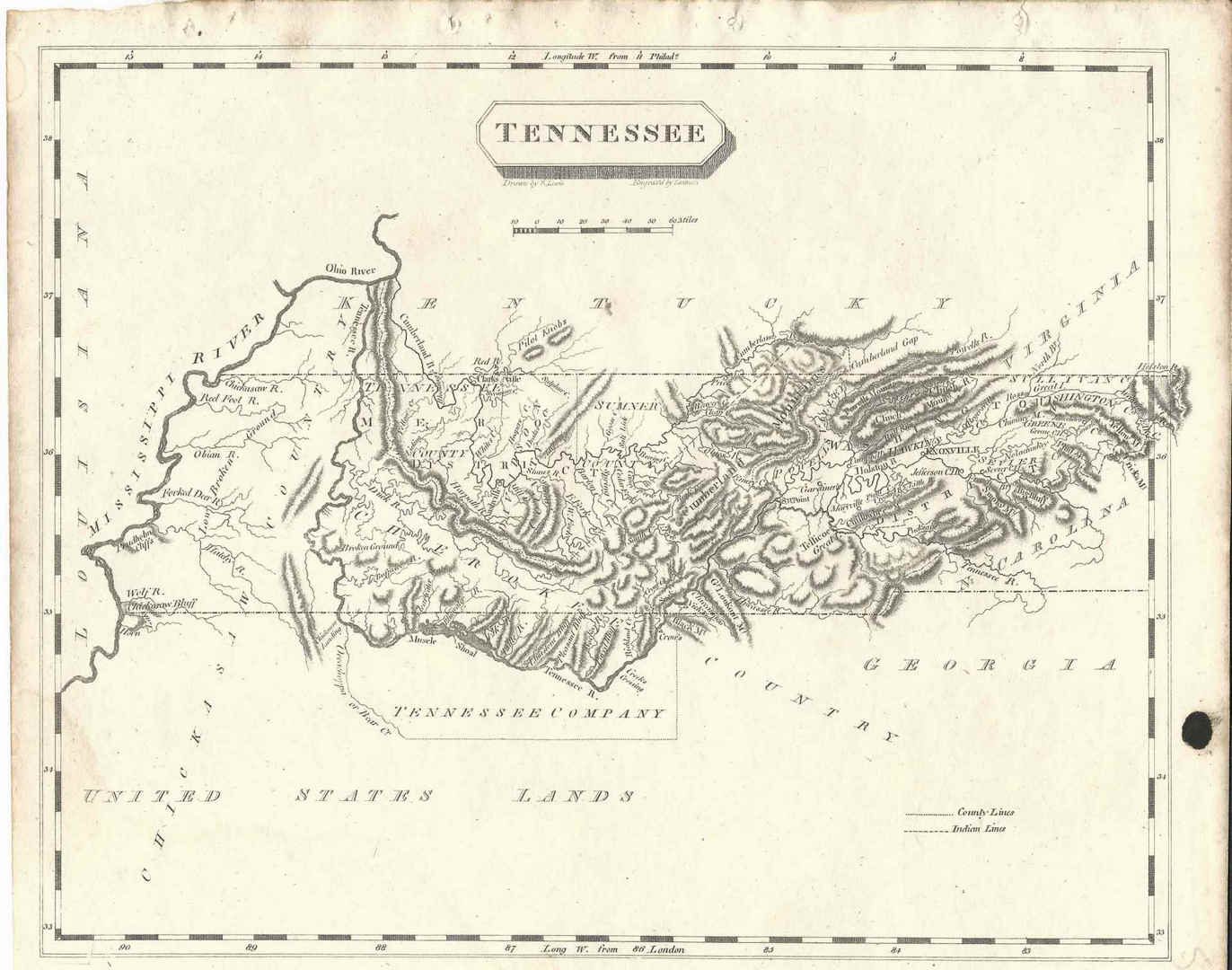 Lot 278: Tennessee Map, Samuel Lewis & Alexander Lawson, 1804