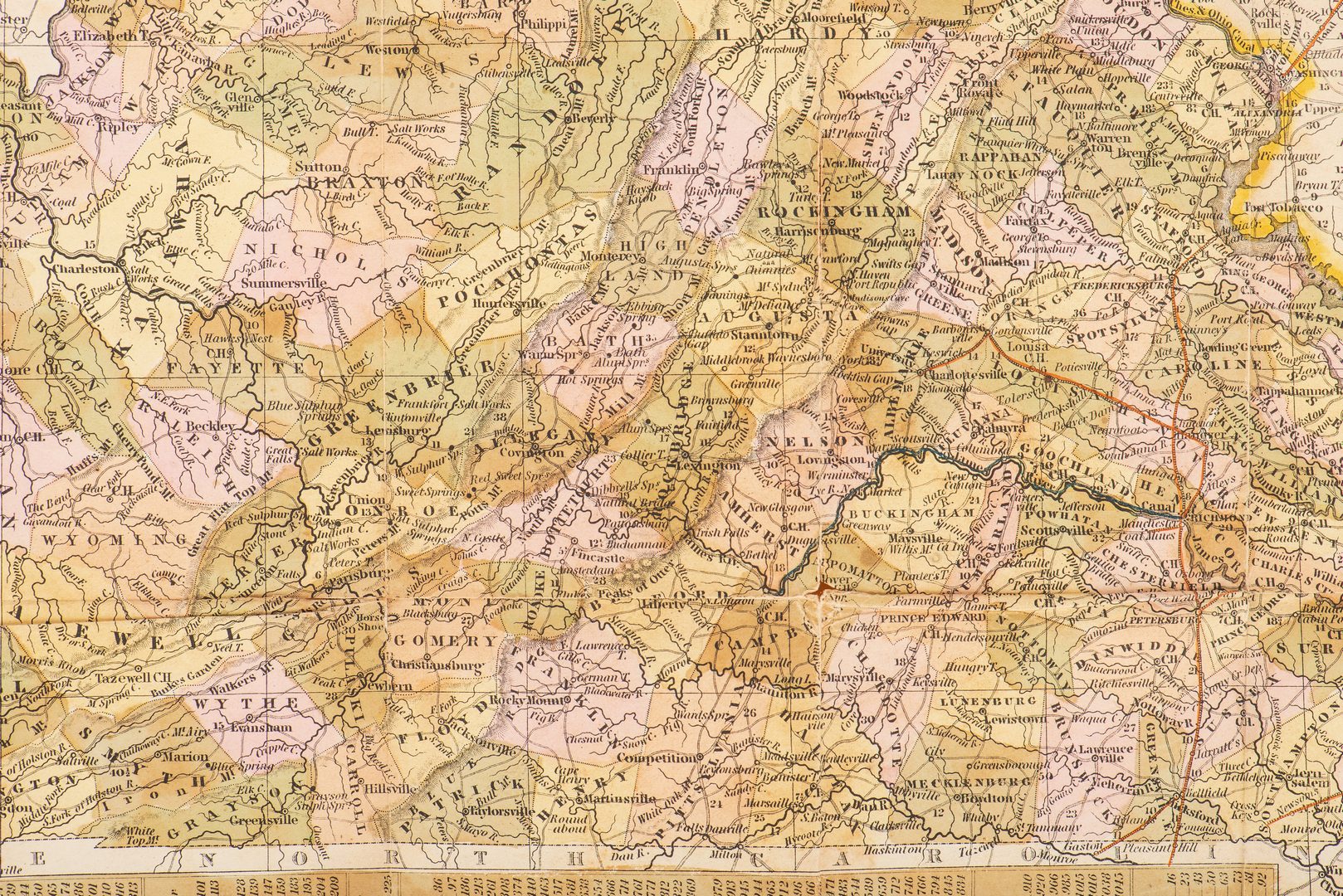 Lot 281: Mitchell 1851 Pocket Map of VA