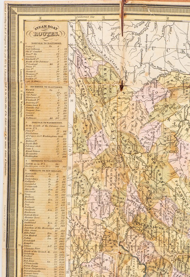 Lot 281: Mitchell 1851 Pocket Map of VA