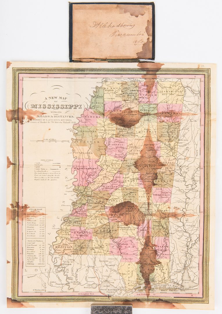 Lot 282: Mitchell 1846 Pocket Map of MS