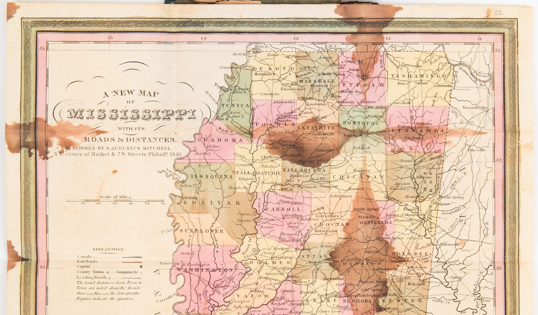 Lot 282: Mitchell 1846 Pocket Map of MS