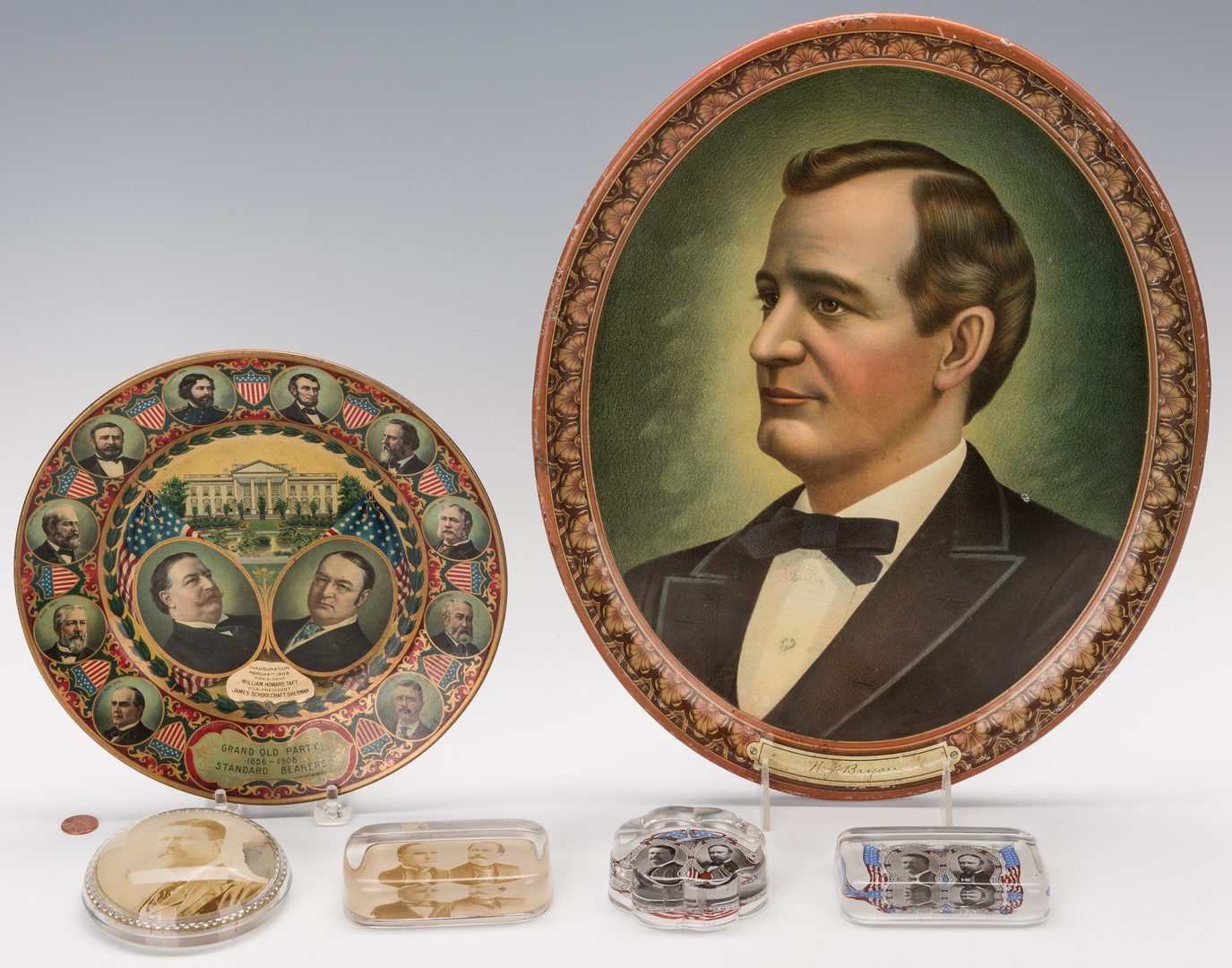 Lot 283: 6 Campaign Collectibles, 2 Trays & 4 Paperweights