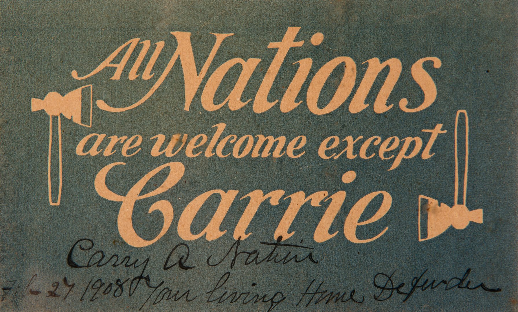 Lot 292: Carry Nations Autograph and Postcards, Framed