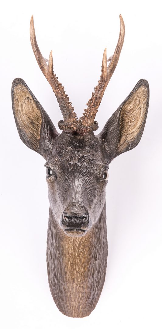 Lot 313: Pr. Black Forest Carved Deer Heads