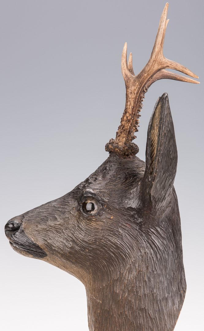 Lot 313: Pr. Black Forest Carved Deer Heads