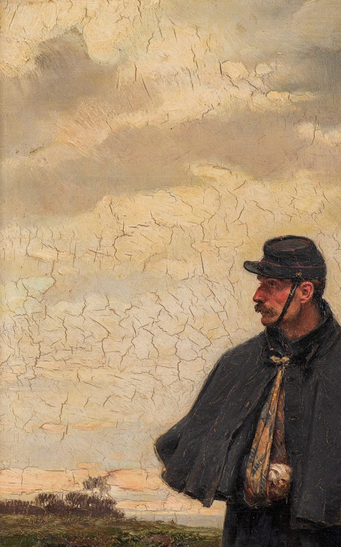 Lot 332: Paul Grolleron oil on board, Wounded Soldier
