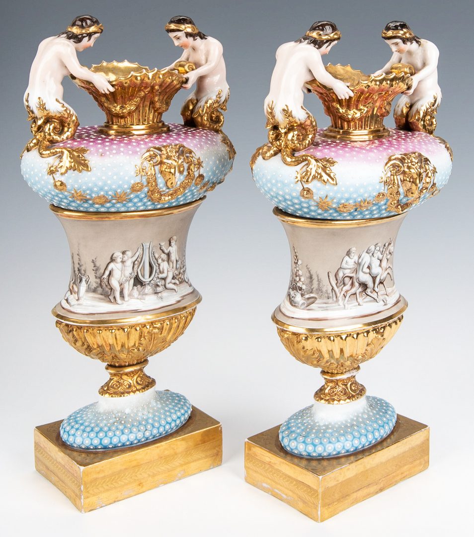 Lot 353: Pair Neoclassical Figural Urns