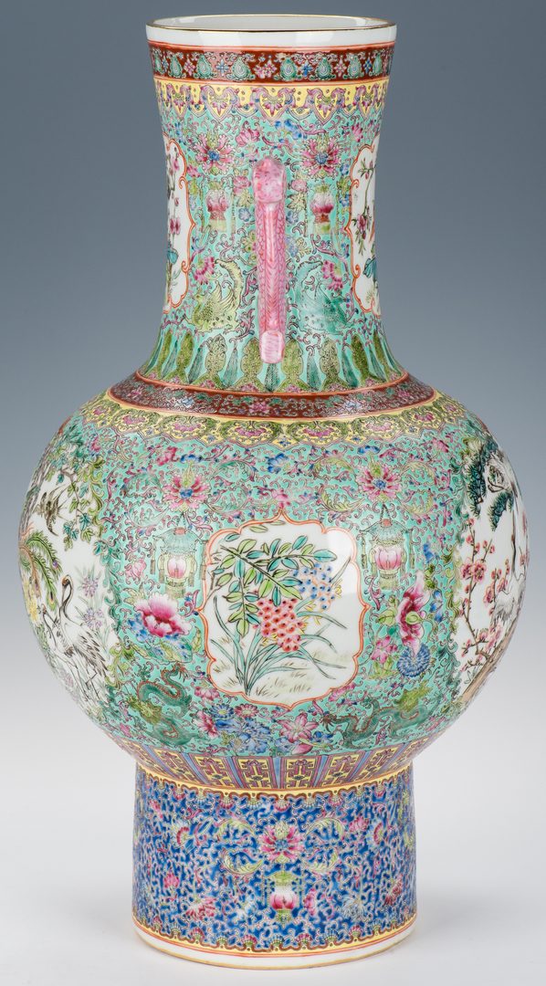 Lot 369: Large Chinese Porcelain Famille Rose Vase w/ Fish Handles