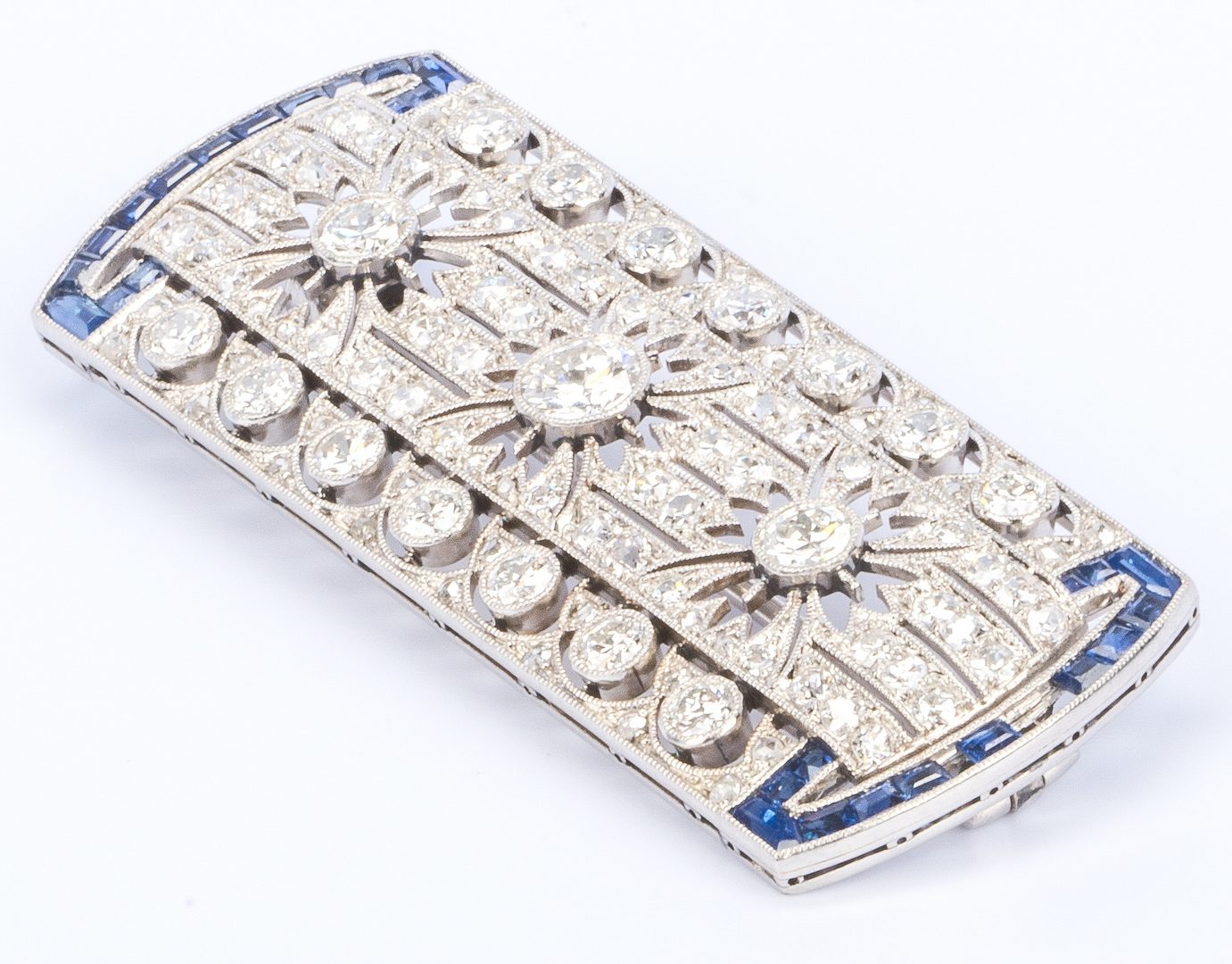 Lot 36: Art Deco Plat Diamond Blue Stone Pin