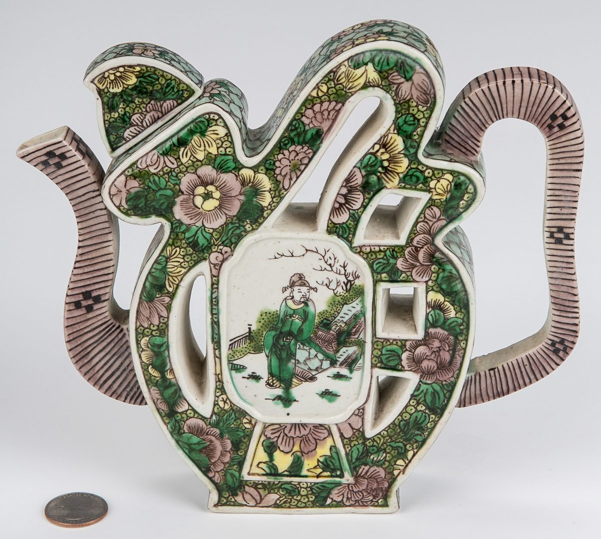 Lot 372: Chinese Famille Verte Puzzle Teapot