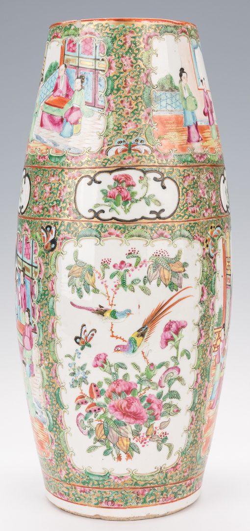 Lot 373: 3 Pcs Chinese Rose Medallion Porcelain: Conical Vase, Mug & Cider Jug