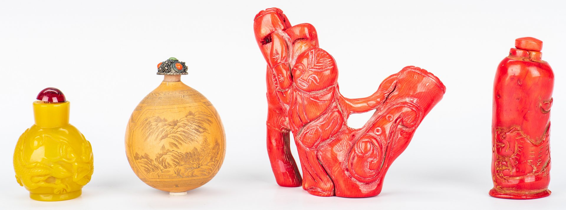 Lot 381: 7 Asian Snuff Bottles & 1 Carved Coral Figure, 8 pcs.