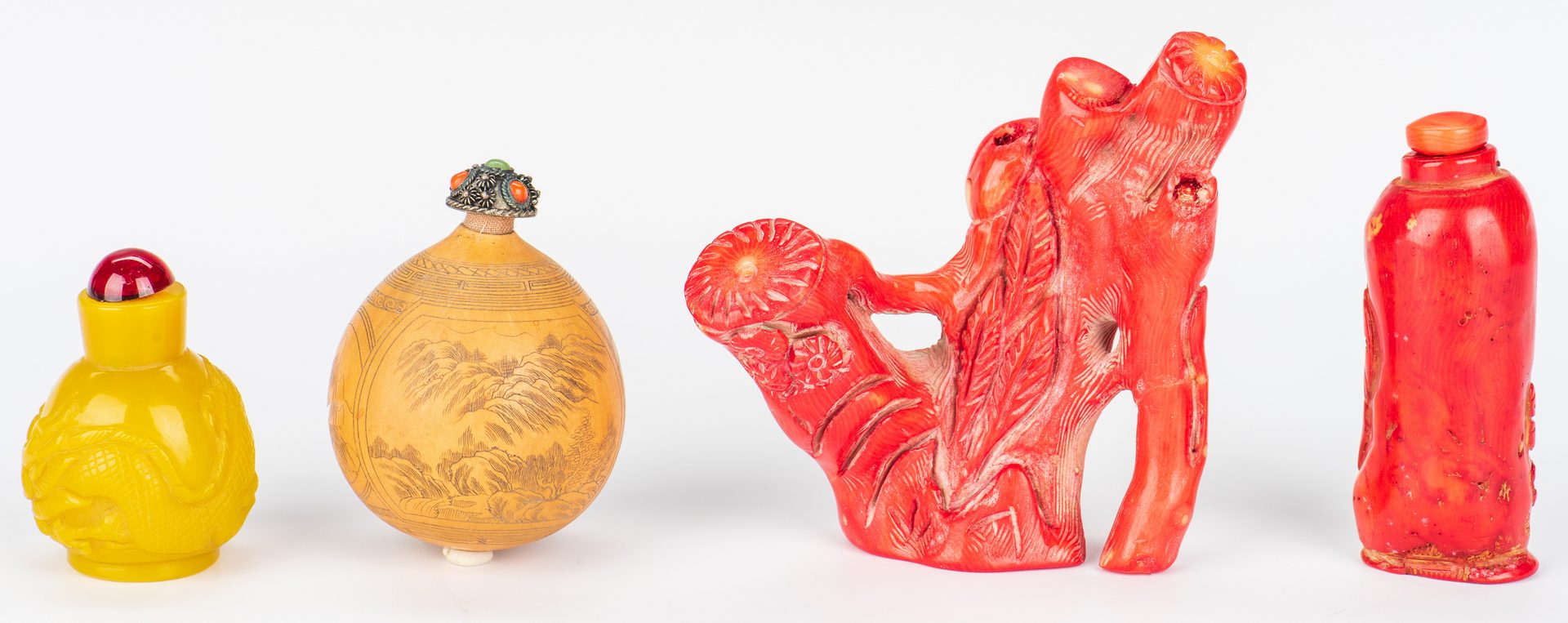 Lot 381: 7 Asian Snuff Bottles & 1 Carved Coral Figure, 8 pcs.