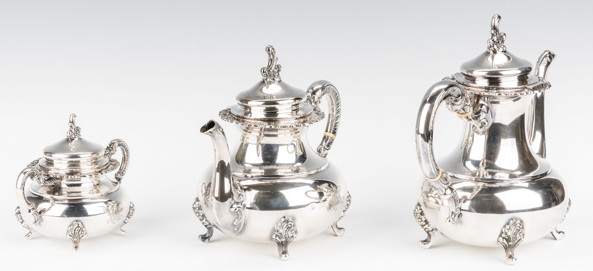 Lot 410: German 5-pc. Sterling Coffee and Tea Set w/SP tray