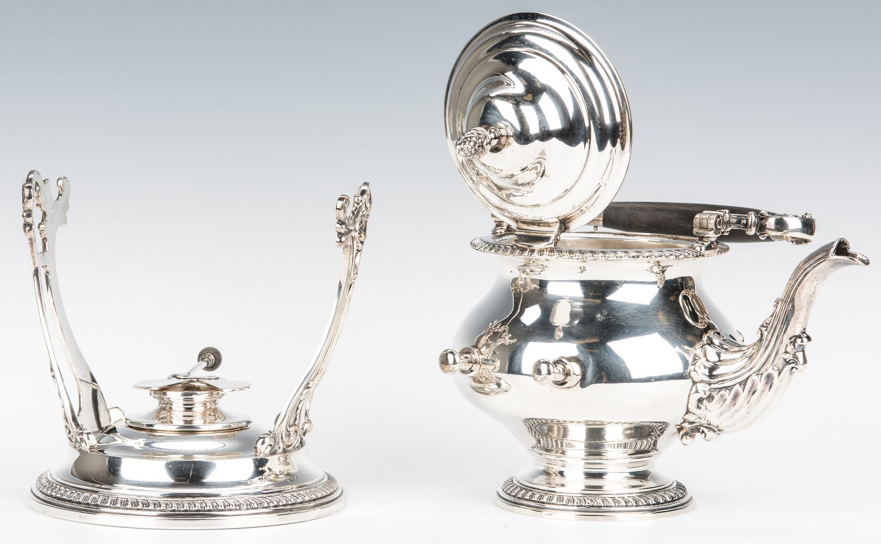 Lot 414: Gebelein Sterling Tea Kettle on Stand