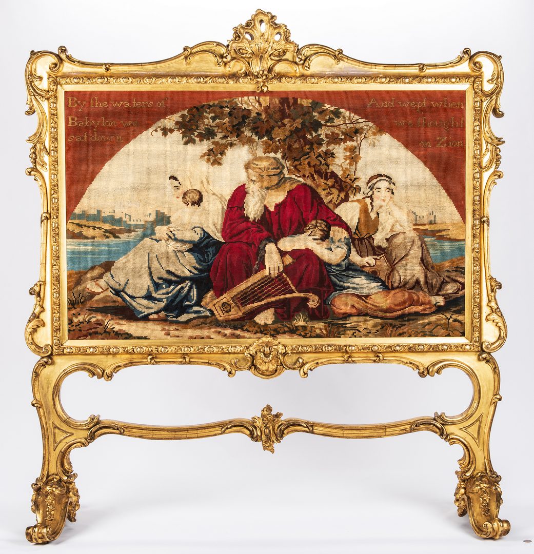 Lot 431: French Rococo Style Giltwood Tapestry Firescreen