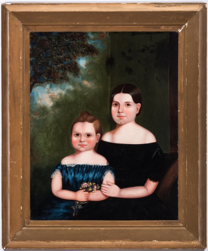 Lot 465: American Oil on Canvas Portrait of Two Girls