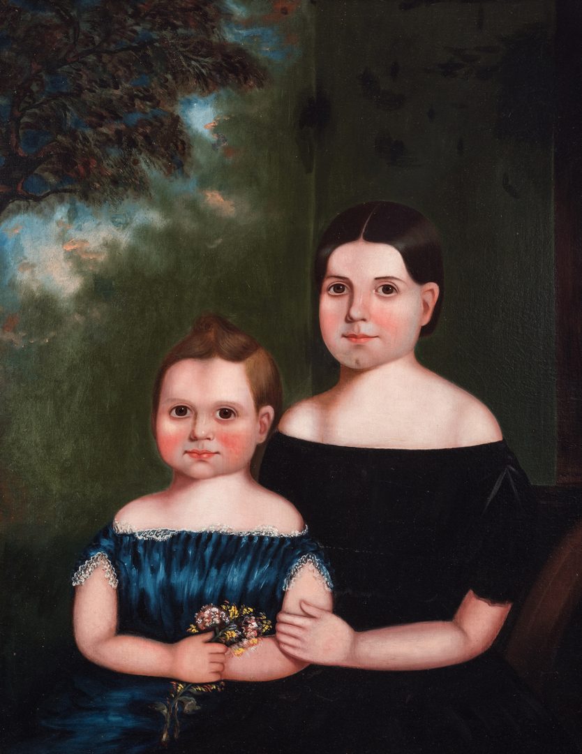Lot 465: American Oil on Canvas Portrait of Two Girls