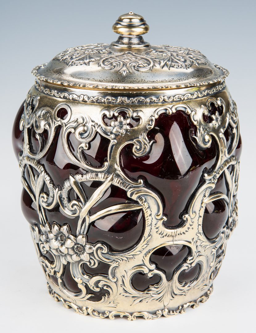 Lot 46: Whiting Sterling Overlay Humidor or Biscuit Jar