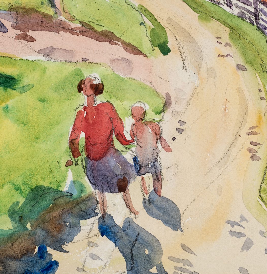 Lot 470: Aiden Lassell Ripley, Watercolor of Mother and Child Stroll