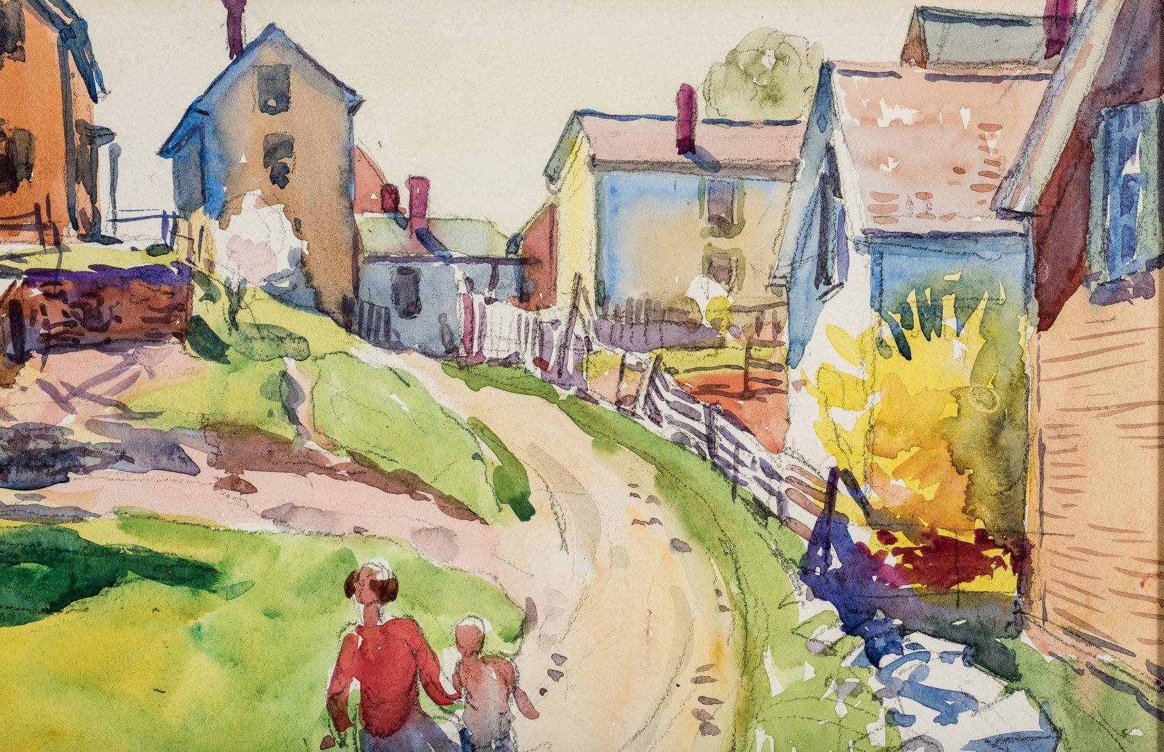 Lot 470: Aiden Lassell Ripley, Watercolor of Mother and Child Stroll