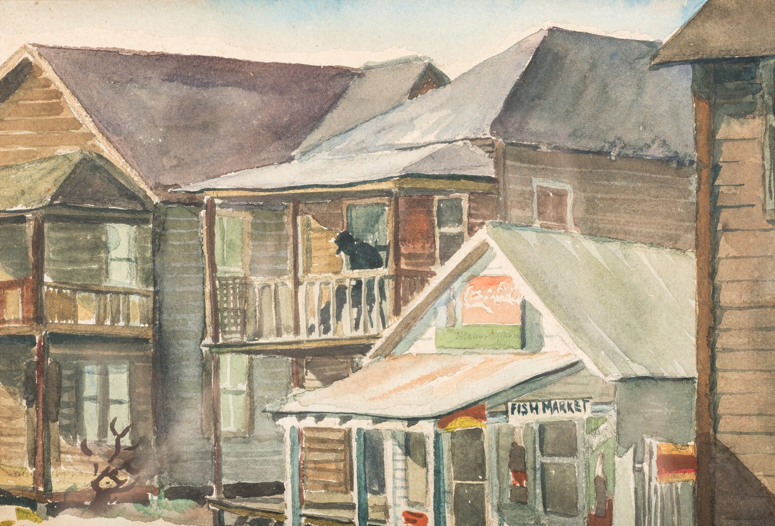Lot 477: 2 Harry Shaw Watercolor Street Scenes, incl. Fish Market