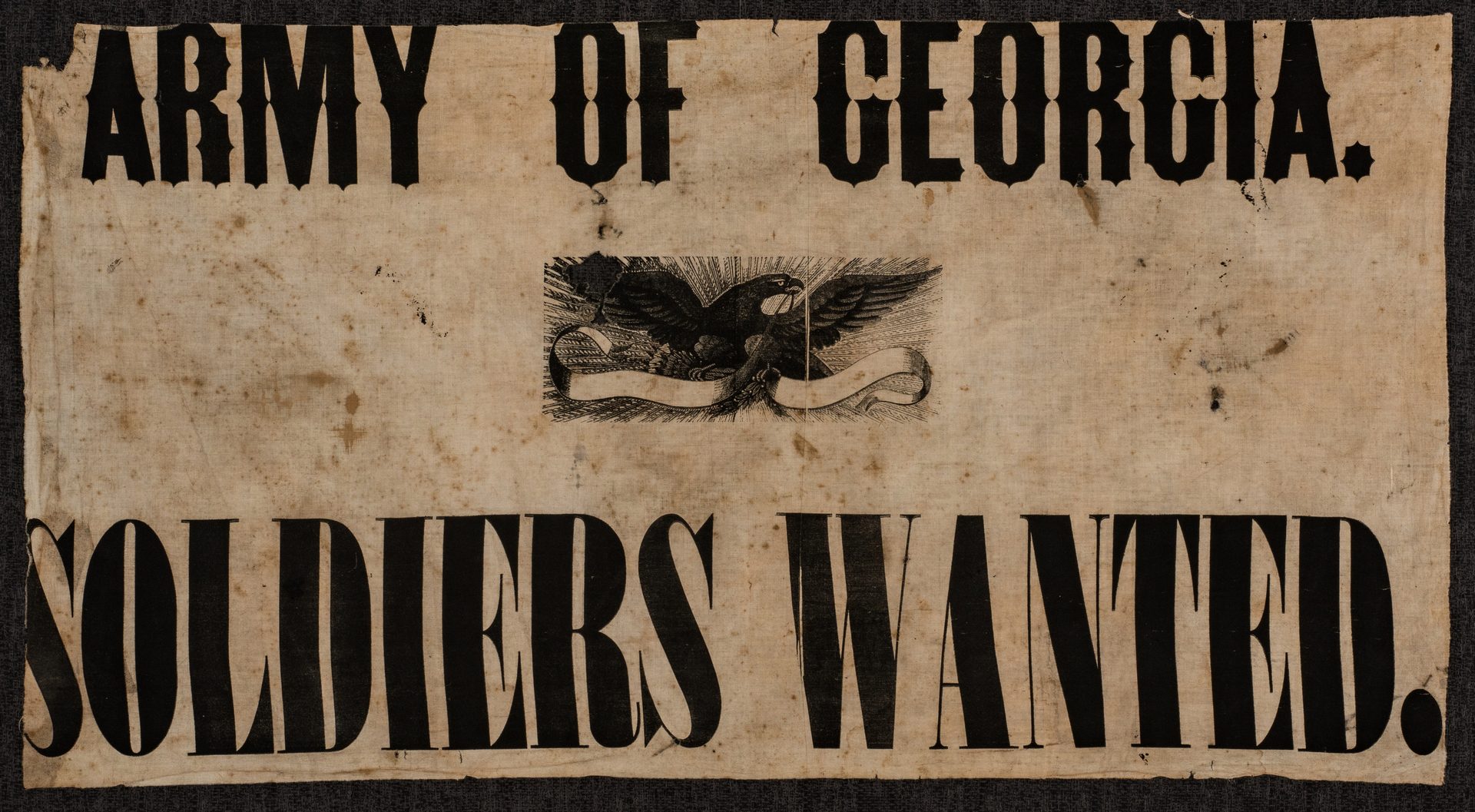 Lot 494: Army of GA Soldiers Wanted Banner, circa 1864
