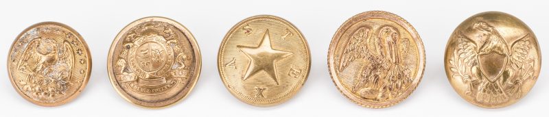Lot 509: 5 Civil War Brass Buttons, 4 Confederate, 1 Texas
