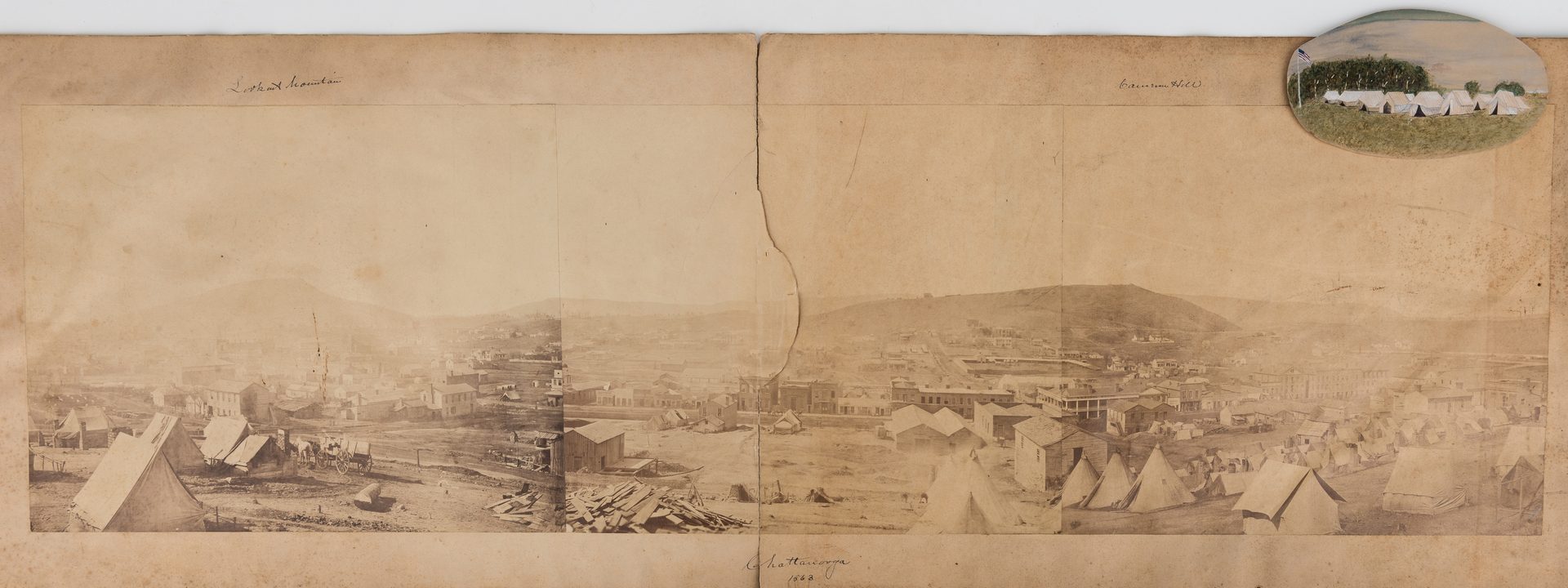 Lot 519: Panoramic View of Chattanooga, 1863 plus watercolor, 2 items