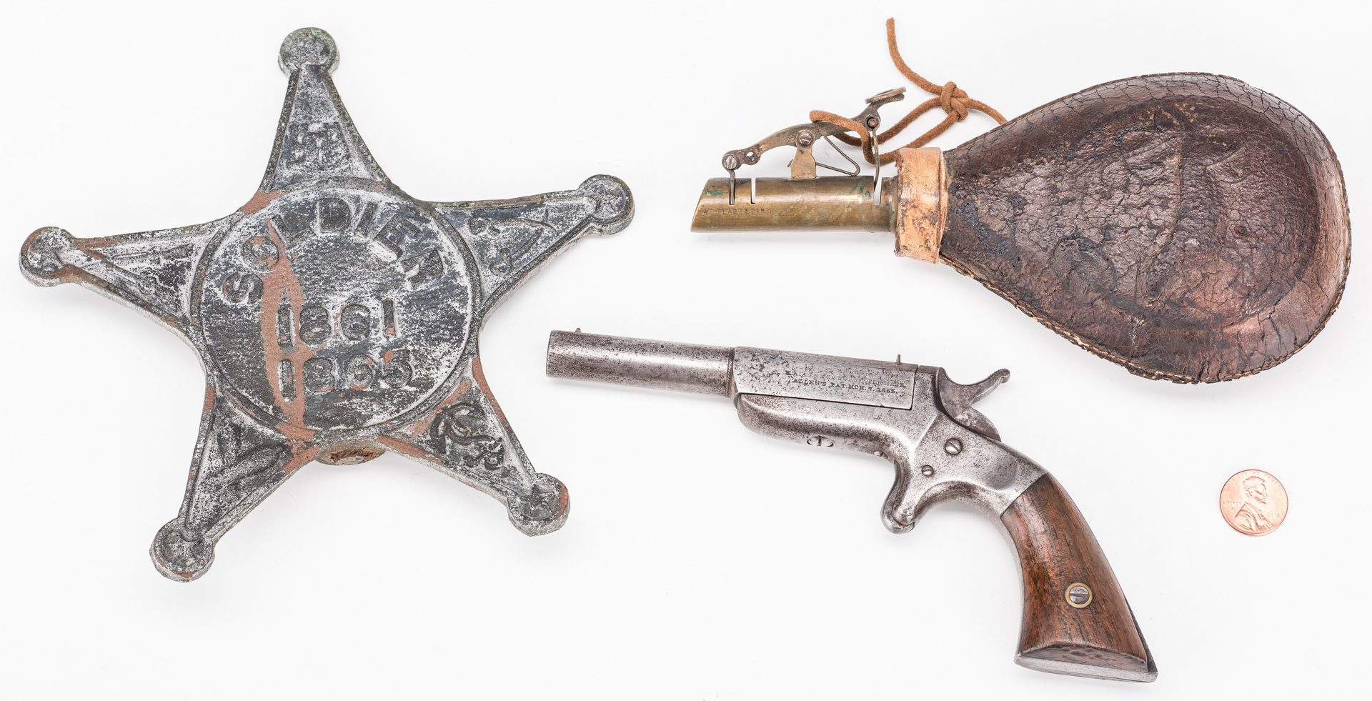 Lot 526: 3 Civil War era items, inc. Ethan Allen Pistol