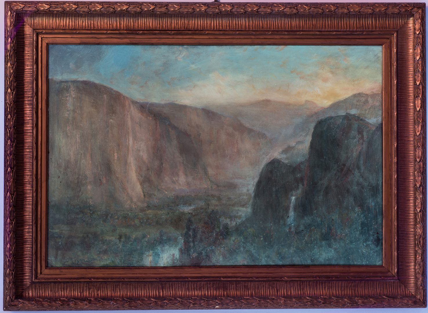 Lot 552: Lucien Powell O/C, Western Waterfall Landscape 19th c.