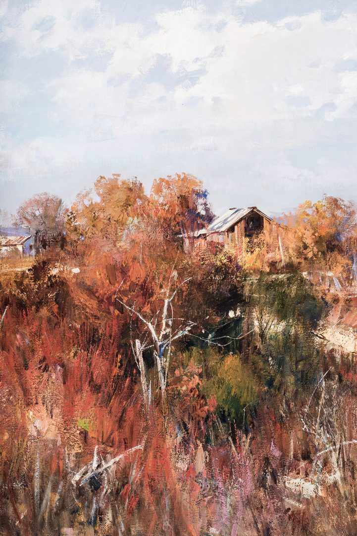 Lot 558: Cyrus Afsary, O/C, Western Landscape titled "Fall"