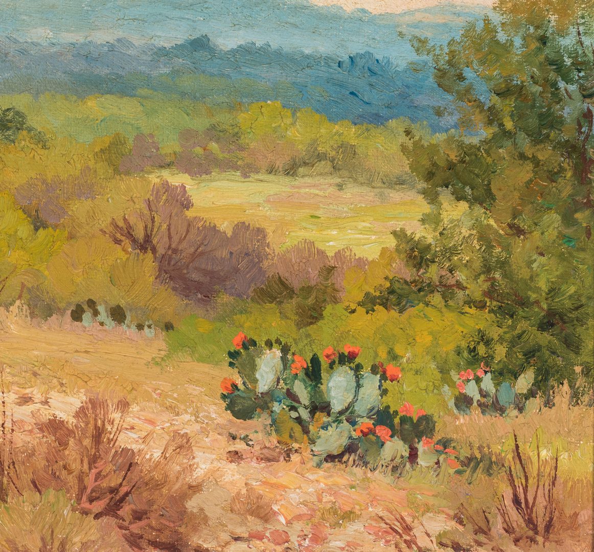 Lot 559: Porfirio Salinas, O/B, Landscape with Cactus Flowers