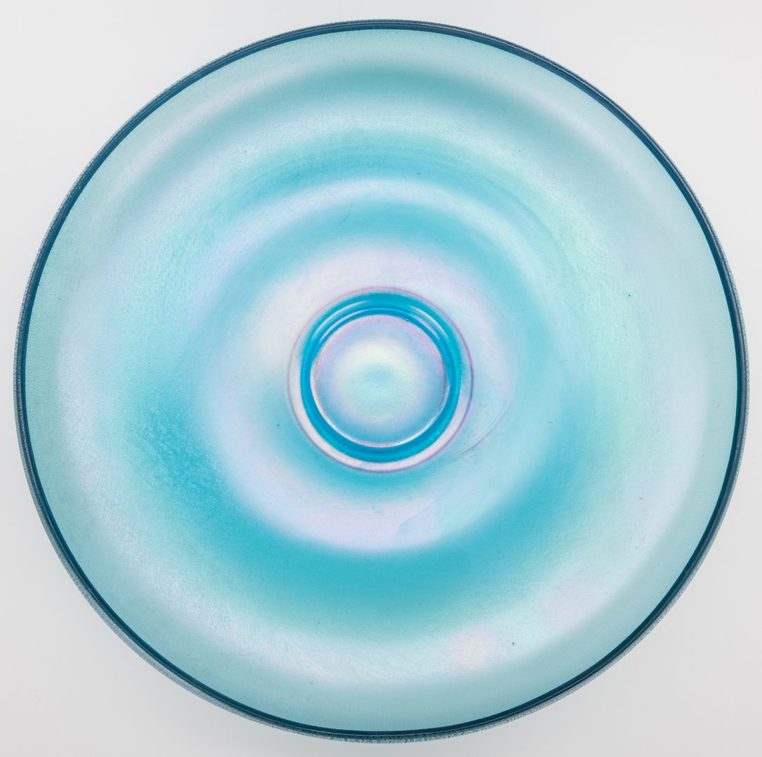 Lot 608: Blue Iridescent Art Glass Centerpiece Bowl